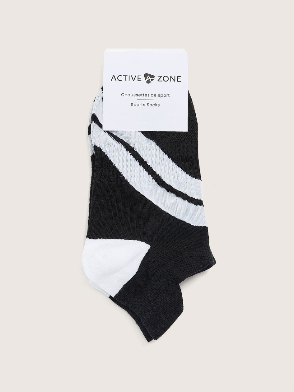Contrast Stripe Ankle Sports Socks with Tab, Black - Active Zone
