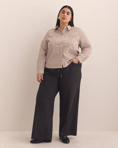 Petite, Grey Pull-On Wide-Leg Pant