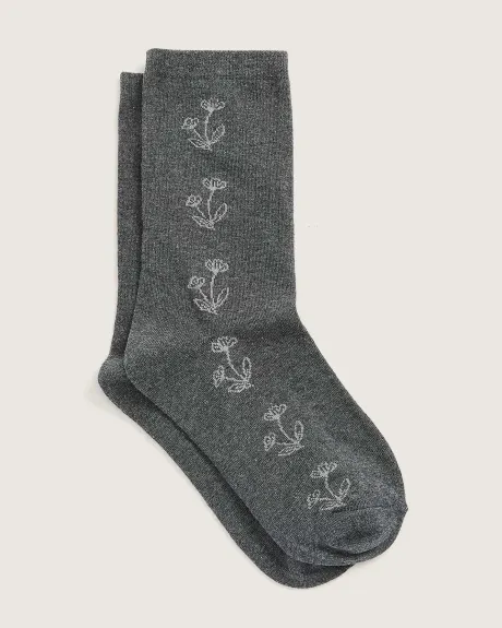 Crew Socks with Side Floral Placement Print