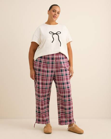 Boxy-Fit Short-Sleeve Crewneck Pyjama Tee with Satin Bow Appliqué - ti Voglio