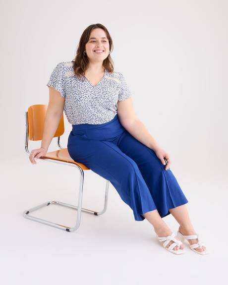 Pantalon court à jambe large en mélange de lin