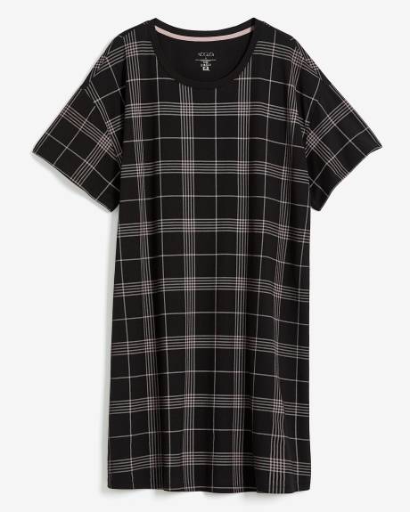 Plaid Elbow-Sleeve Short Sleepshirt - ti Voglio