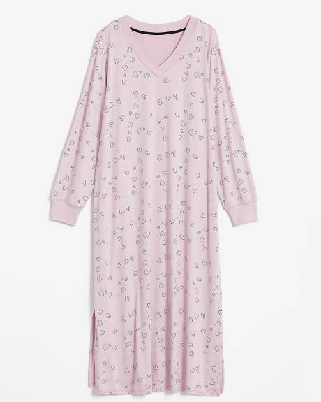 Chemise de nuit longue à manches longues, imprimé de coeurs - ti Voglio