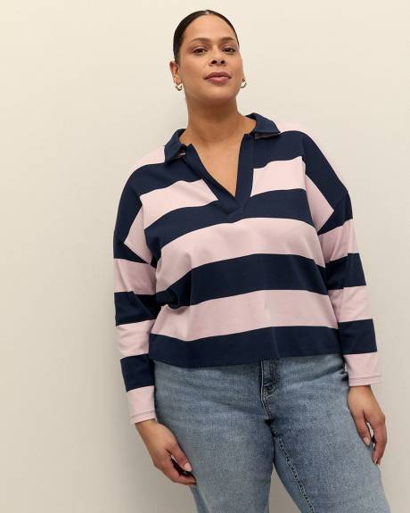 Cotton Striped Polo Sweatshirt
