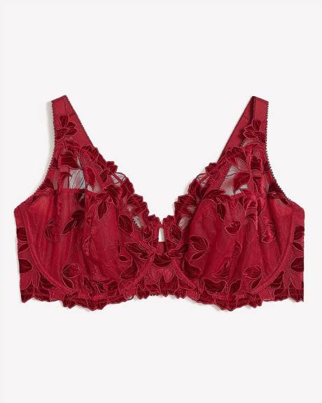 Soutien-gorge en dentelle de velours rouge, avec armatures - Déesse Collection