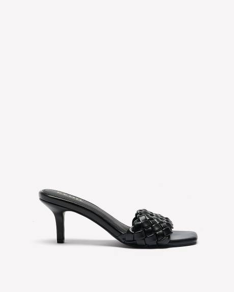 Extra Wide Width, Black Kitten Heel Weaved Sandal