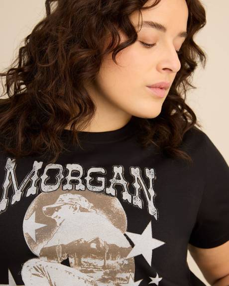 T-shirt noir avec imprim&eacute; de Morgan Wallen