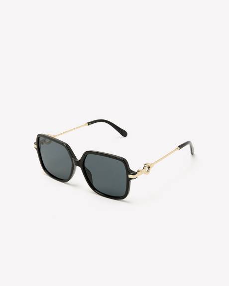 Black Oversized Square Sunglasses with Golden Branches