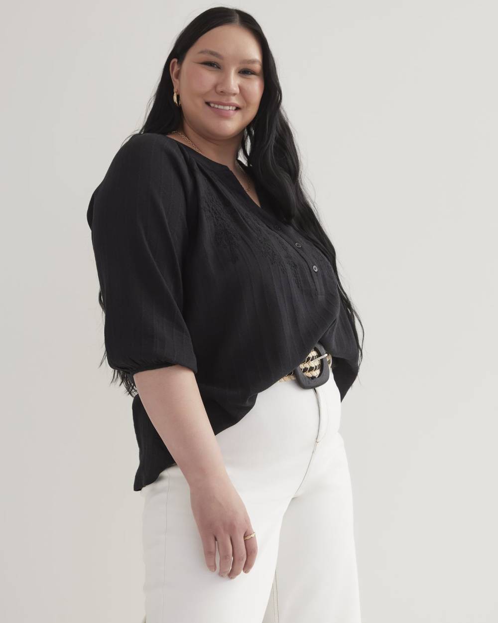 Balloon-Sleeve Embroidered Boho Blouse