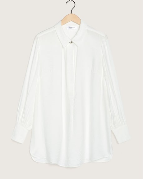 Loose Solid Blouse with Jewel Buttons - Addition Elle