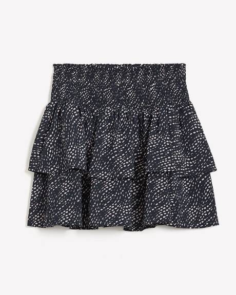 Navy Wavy Dotted Pull-On Mini Ruffle Skirt