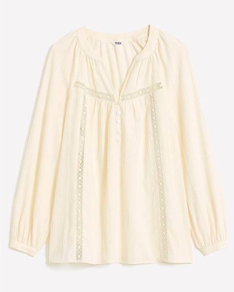 Split-Neck Long-Sleeve Peasant Blouse