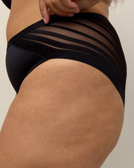 Black High-Cut Brief with Striped Mesh Back - Déesse Collection