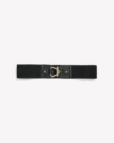 Wide Black Elastic Belt with Triangle Toggle Bar