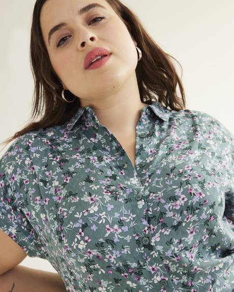 Printed Short-Sleeve Buttoned Down Tunic