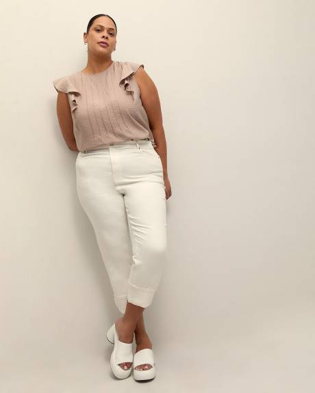 Blouse à manches courtes volantées avec plis décoratifs