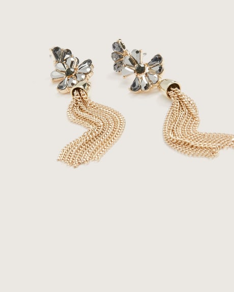 Flower Stones With Chain Drop Earrings