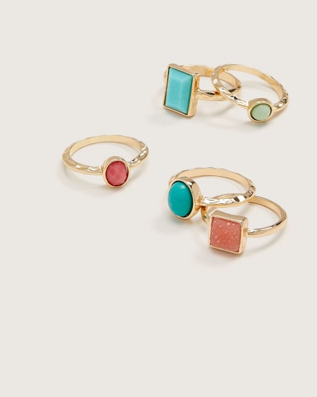 Assorted Rings With Coloured Stones, Set of 5