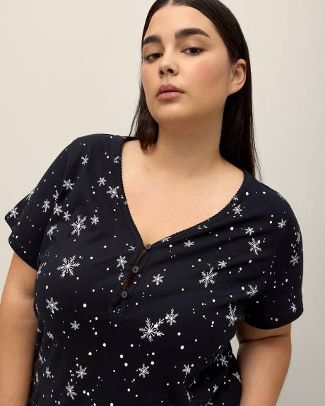 Chemise de nuit longue à manches courtes avec petits flocons - ti Voglio
