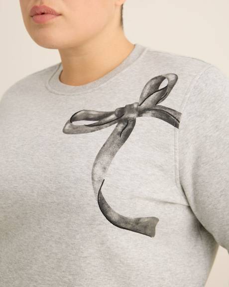 Heather Grey Fleece Crewneck Sweatshirt with Bow Heather Grey Fleece Crewneck Sweatshirt with Bow