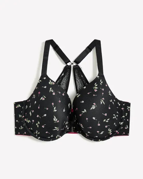 Printed Microfibre Front-Closure Plunge Bra with Lace Back - Déesse Collection