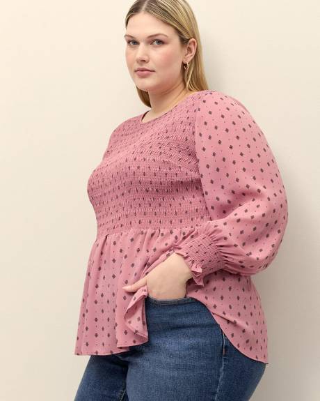 Blouse imprimé avec smocks à motif, tissu responsable
