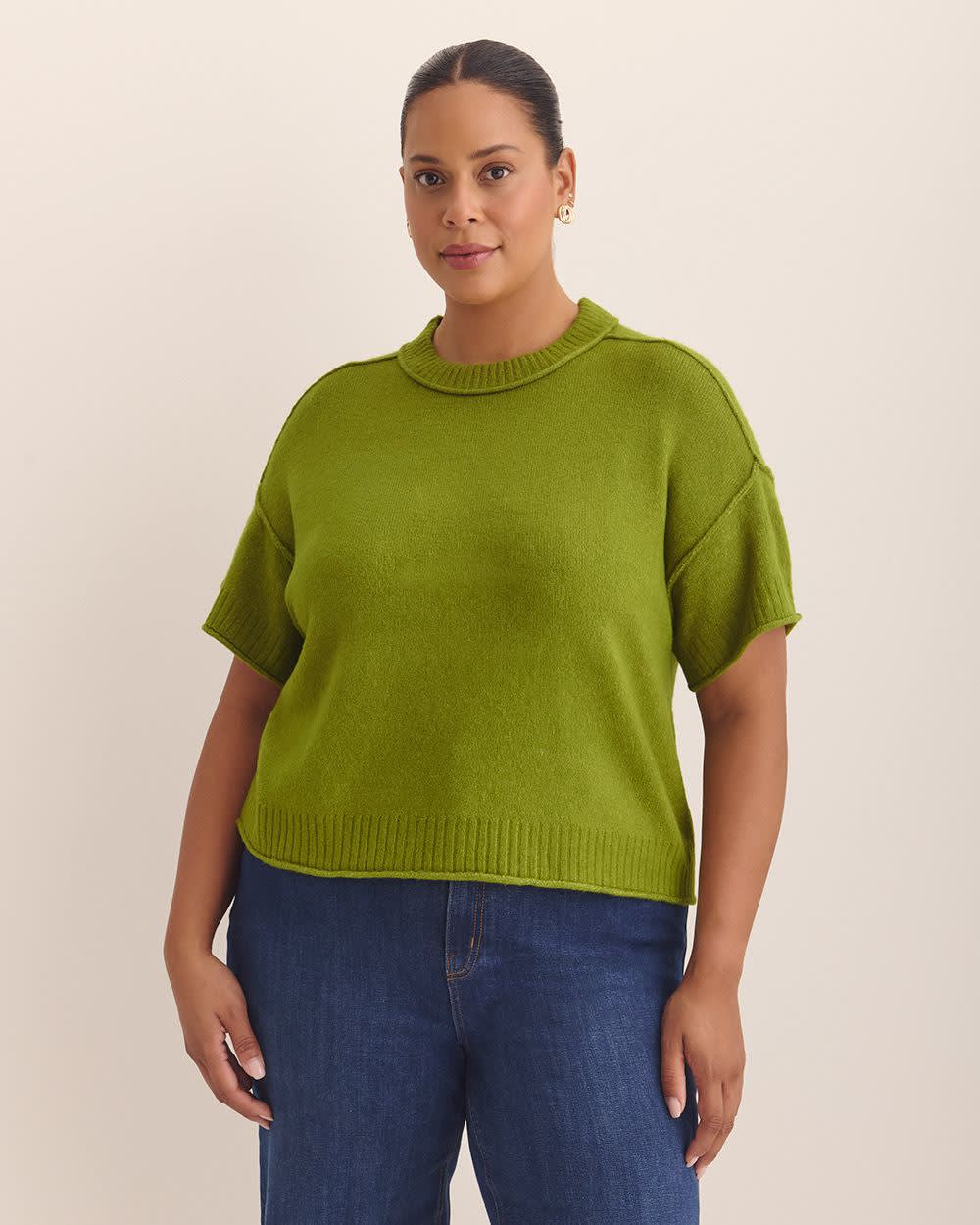 Relaxed Crewneck Short-Sleeve Sweater