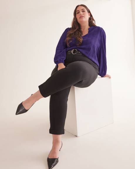 Textured Split Neck Knit Top