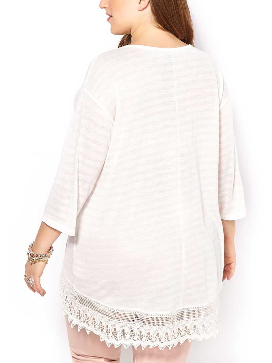 3/4 Sleeve Top with Crochet Lace | Penningtons
