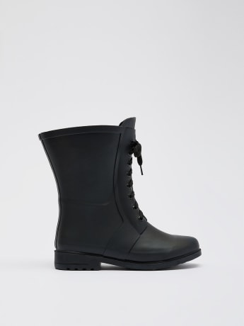 Extra Wide Width, Black Lace-Up Rain Boots