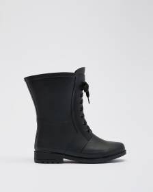 Extra Wide Width, Black Lace-Up Rain Boots