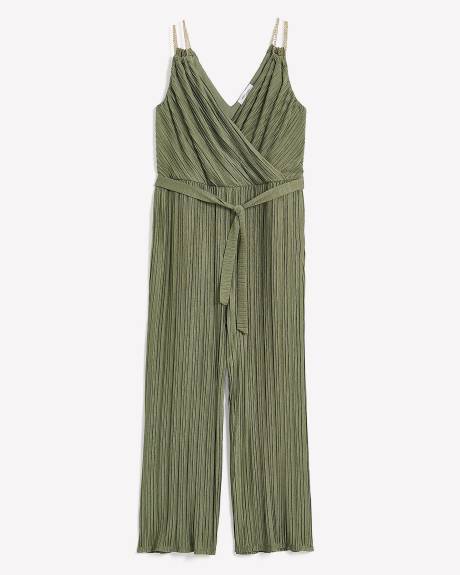 Pleated Sleeveless Wide-Leg Jumpsuit - Addition Elle