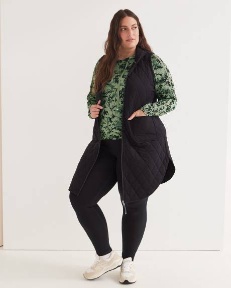 Long Black Quilted Vest with Pockets - Active Zone