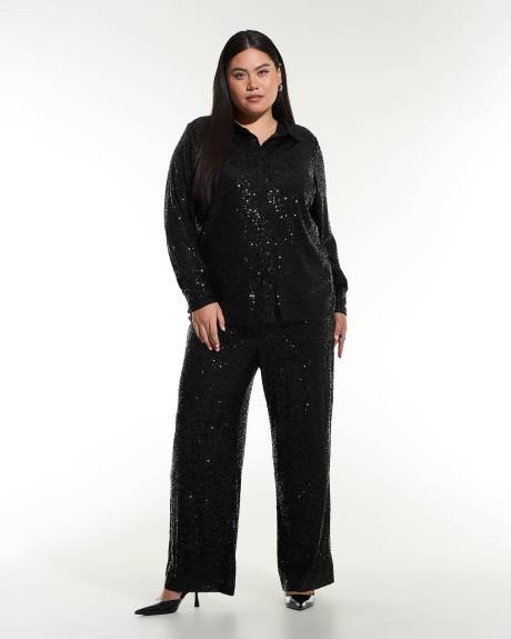 Long Buttoned-Down Sequins Shirt - Addition Elle