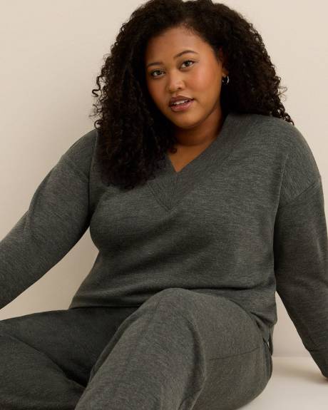 Dropped Shoulder Long-Sleeve V-Neck Top