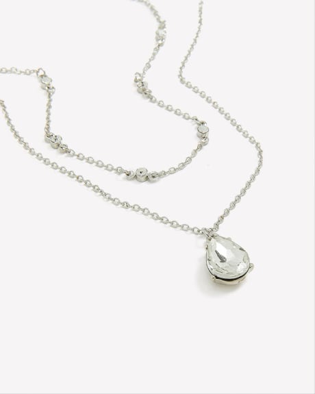 Two-Layer Short Necklace with Clear Stone Pendant