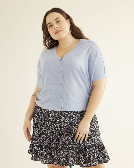Short Cardigan Cocoon-Shape with 3/4-Sleeve
