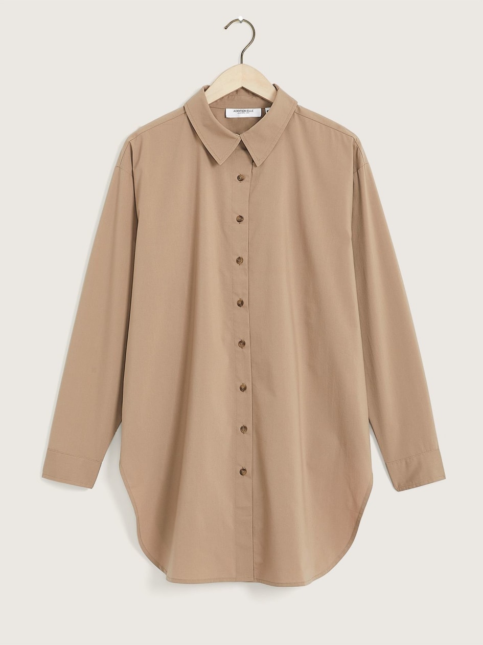 Poplin Long-Sleeve Oversized Tunic Shirt - Addition Elle