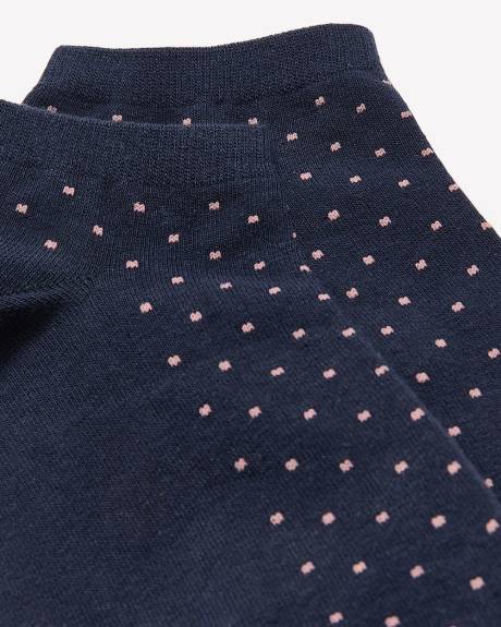 Chaussettes courtes bleues avec micro pois roses
