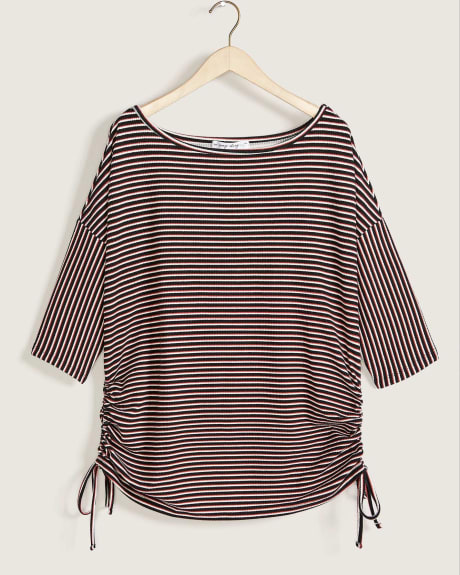 Striped Ruched Top With Boat Neck - In Every Story