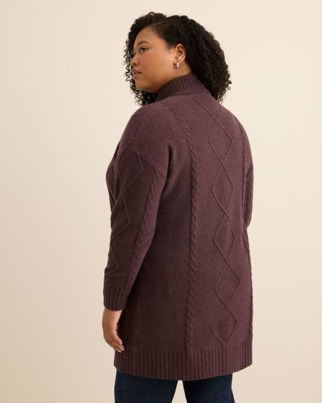 Tunic Sweater Cardigan with Cable Stitch Details