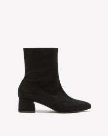 Extra Wide Width, Black Faux Suede Sock Bootie with Flared Block Heel