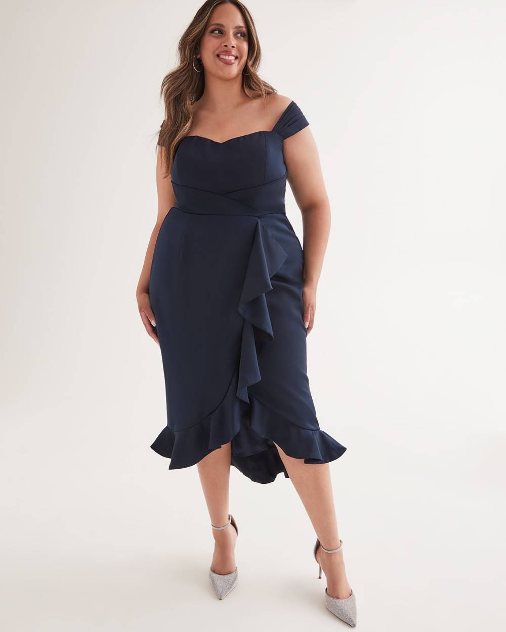 Off-Shoulder Ruffled Midi Dress - City Chic | Penningtons