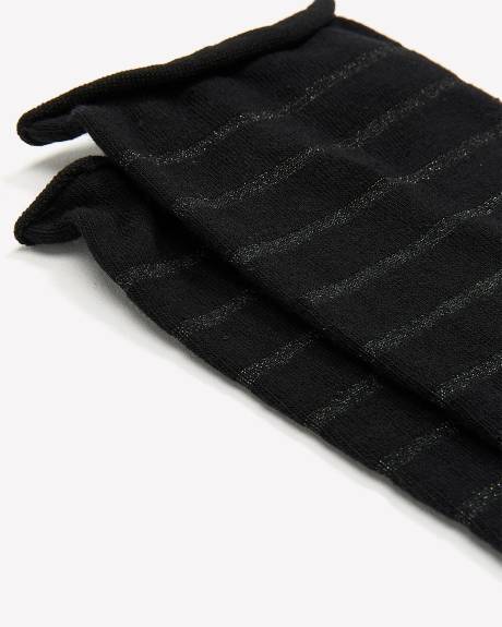 Black Rolled Edge Crew Socks with Lurex Stripes