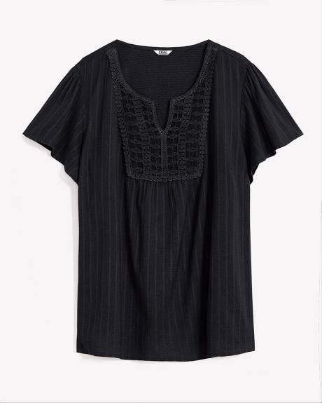 Split-Neck Blouse with Crochet Details