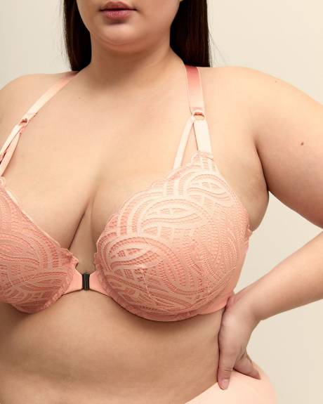 Front-Closure Pink Lace Plunge Bra - Déesse Collection