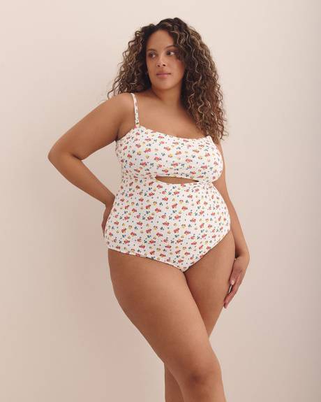 Maillot une-pièce blanc fleuri Samantha avec ouverture à l'avant - Nana The Brand