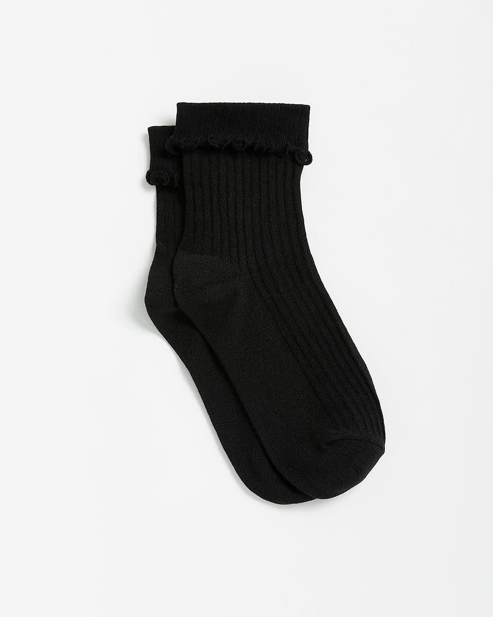 Chaussettes courtes en pointelle côtelée avec bord ondulé