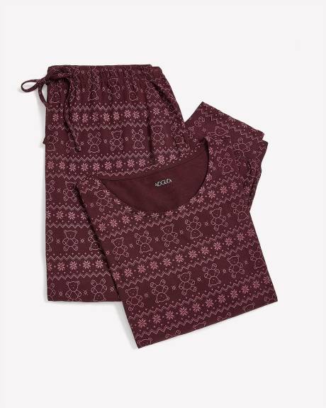 Bear Fair Isle Print Knit Long-Sleeve Tee and Jogger Pant Pyjama Set - ti Voglio