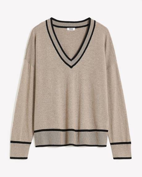 Pull à col en V et manches longues en mélange de coton, tissu responsable